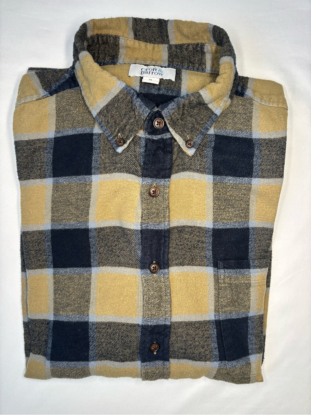 Croft & Barrow Men's Yellow Black & Navy Plaid Button-Down Flannel Shirt